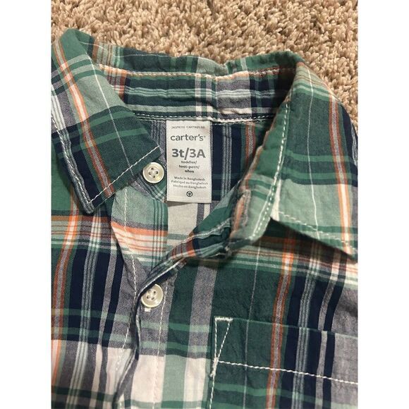 Carters Boys 3T Plaid Button-Up Shirts Lot Long Sleeve Casual Orange - Picture 5 of 7